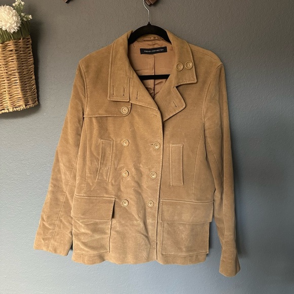French Connection Jackets & Blazers - Vintage French Connection Tan faux suede Double-breasted Peacoat Jacket Size 8